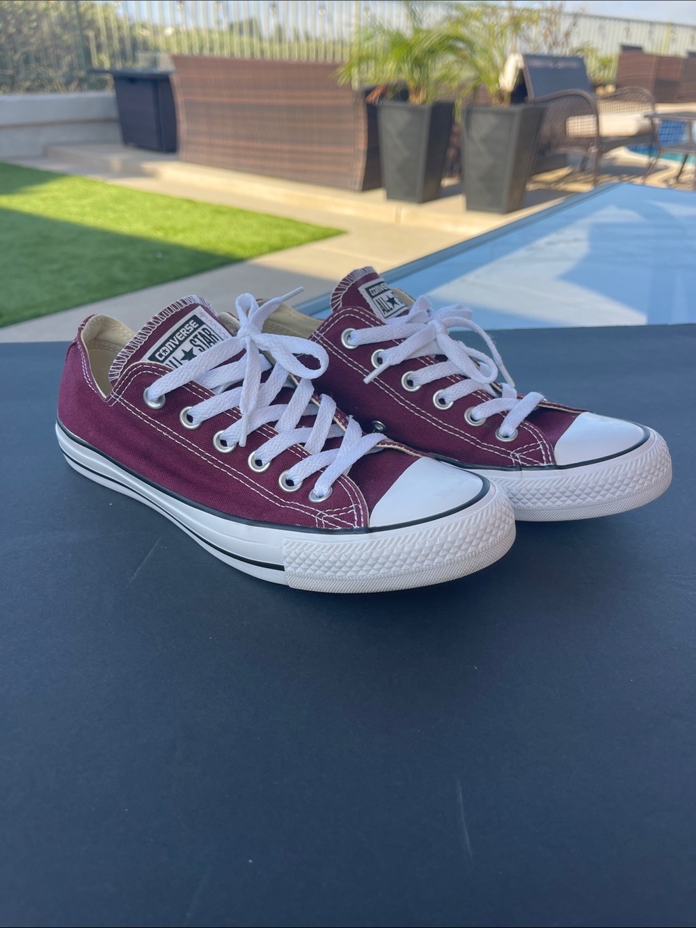 Converse Low Top Canvas Sneakers - Burgundy with White